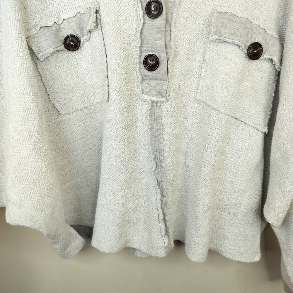 Bucket List Henley Sweatshirt Top Womens Small Oversized Raw Edge Boho Gray - Picture 3 of 7